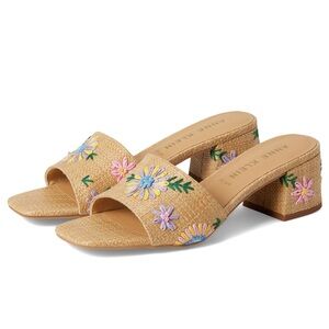 Anne Klein Floral Embroidered‎ Dolls Raffia Tan NEW Mules Size 6.5